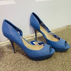 Blue Fergalicious “Eileen” Peeptoe Heels